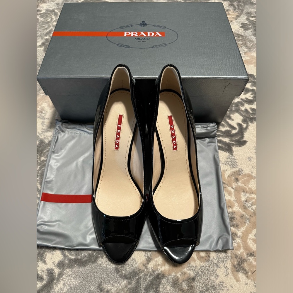 Prada Patent Leather Cork Wedges